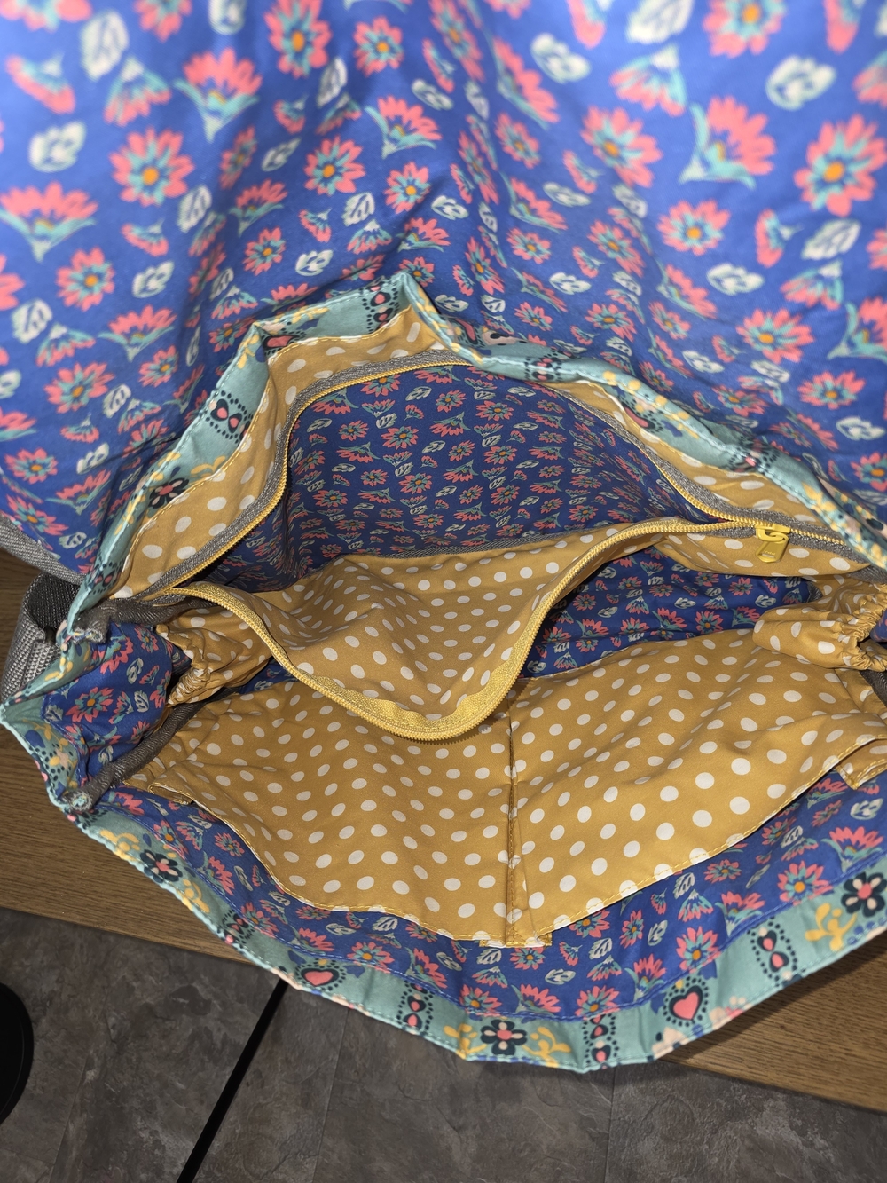 Matilda Jane Teal Floral and Yellow Polka Dot Shoulder Diaper Bag. - Picture 6 of 8